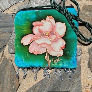 Hand painted byTraci handmade purse aqua/pink